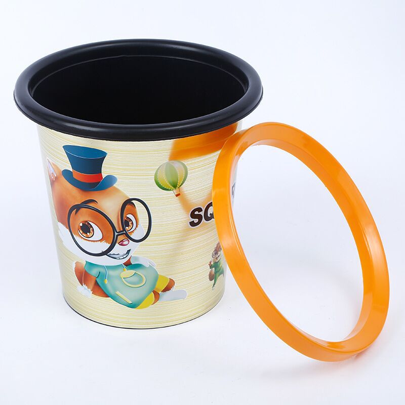 Printed trash cans, dormitory household, various edge-pressed cartoon letter trash cans, street stall ring-pressed trash cans manufacturers details Picture