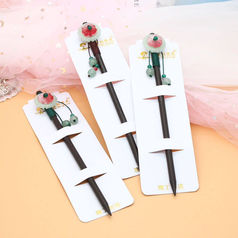 Hairpins, ancient-style hair accessories, hair wooden hairpins, tassels, step hairpins, Hanfu headwear, ancient costume accessories, women's solid wood hairpins Specification image