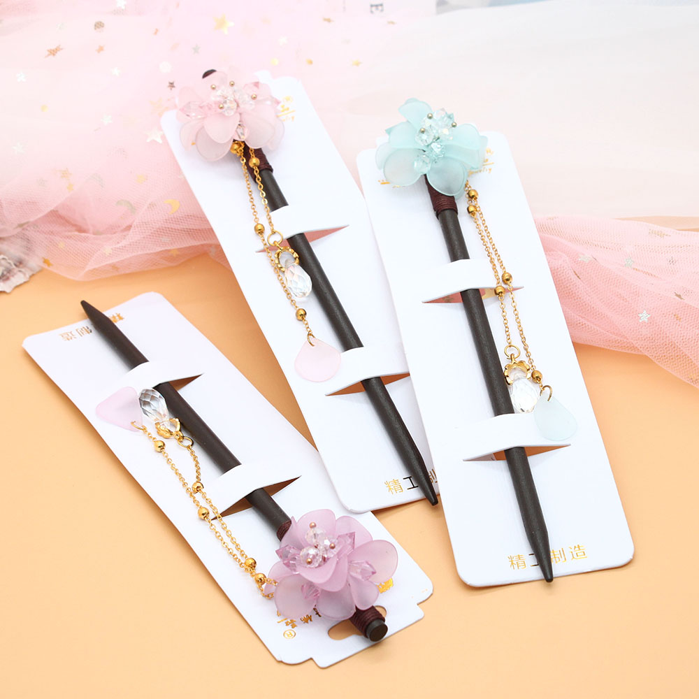Retro wooden hairpins, updo hairpins, ancient-style hair accessories, ancient-style girl's Hanfu headwear, ancient-style hairpins, walking tassels Specification image