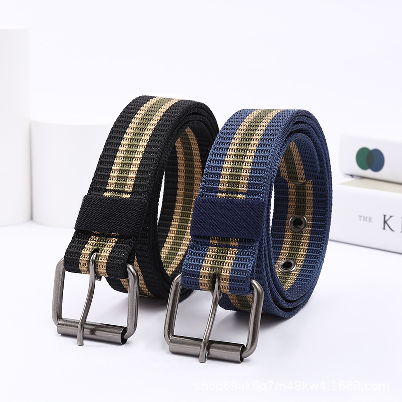4.0 Nylon imitation canvas belt, 130cm extended, full air hole pin buckle casual woven belt, male and female student belt