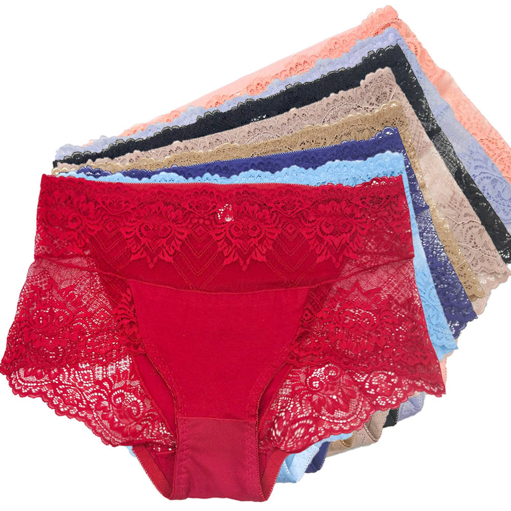 Add fat and high-waisted lace ladies underwear sexy transparent ladies foreign trade briefs sold in Europe and the United States full figure