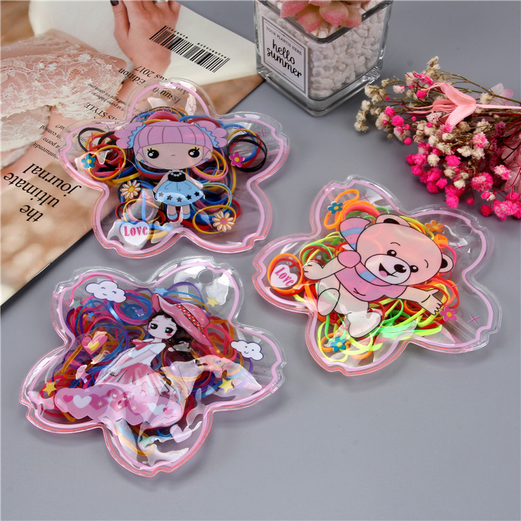 Children's disposable rubber band, black and colorful hair band, non-damaging hair tie, cartoon five-pointed star bagged rubber band hair band Application Scenario