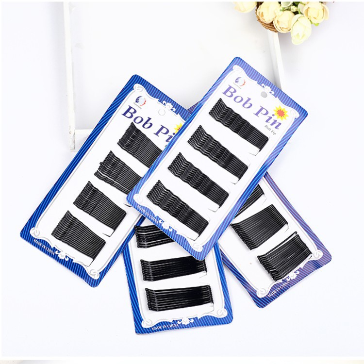 Hot-selling Korean-style black steel wire one-line hair clips, bangs fixed plate hair clips wholesale, blue card