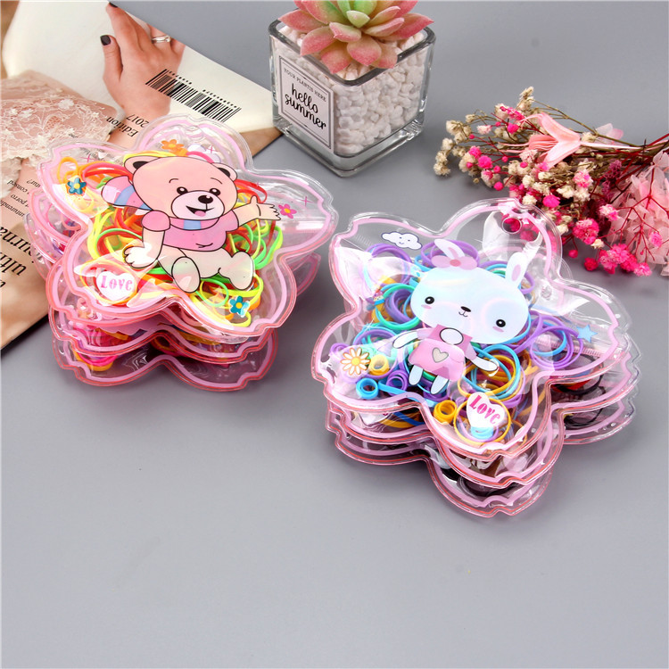 Children's disposable rubber band, black and colorful hair band, non-damaging hair tie, cartoon five-pointed star bagged rubber band hair band details Picture