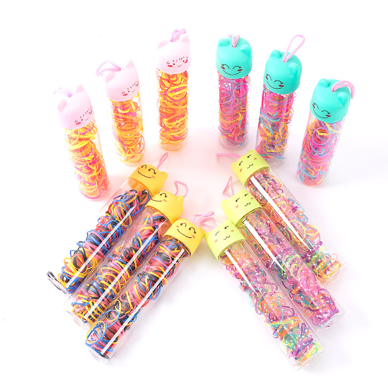 New cartoon bottle hair tie, small rubber band hair band, Yiwu product, children's transparent disposable strong pull unbreakable rubber band Item Picture