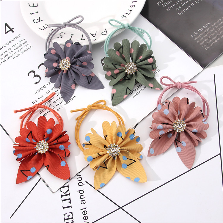 New Korean-style fresh and elastic hair bands, hair ties, fabric, butterfly flower hair ties, hair accessories, knotted leather covers for women wholesale