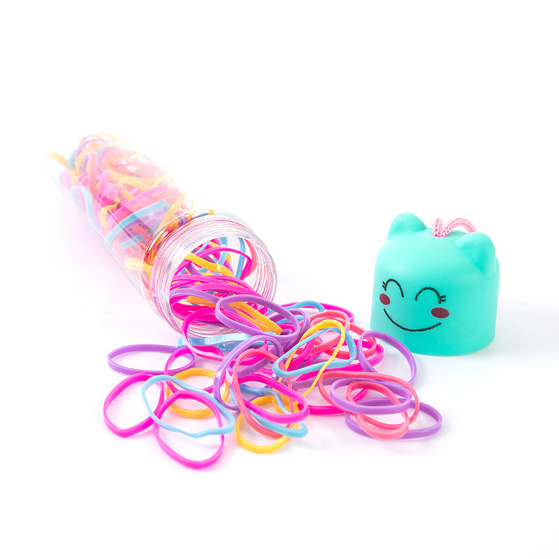 New cartoon bottle hair tie, small rubber band hair band, Yiwu product, children's transparent disposable strong pull unbreakable rubber band details Picture