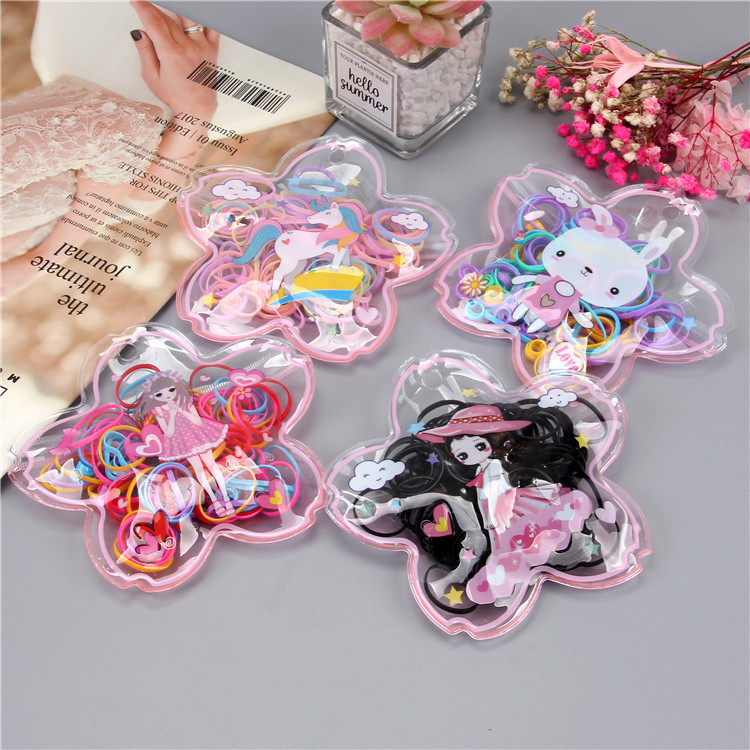 Children's disposable rubber band, black and colorful hair band, non-damaging hair tie, cartoon five-pointed star bagged rubber band hair band Specification image