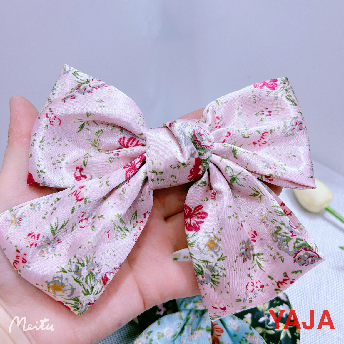 YAJA retro sweet floral large bow hair clip, fairy hair clip, hair accessory, hair clip, duckbill clip and top clip details Picture