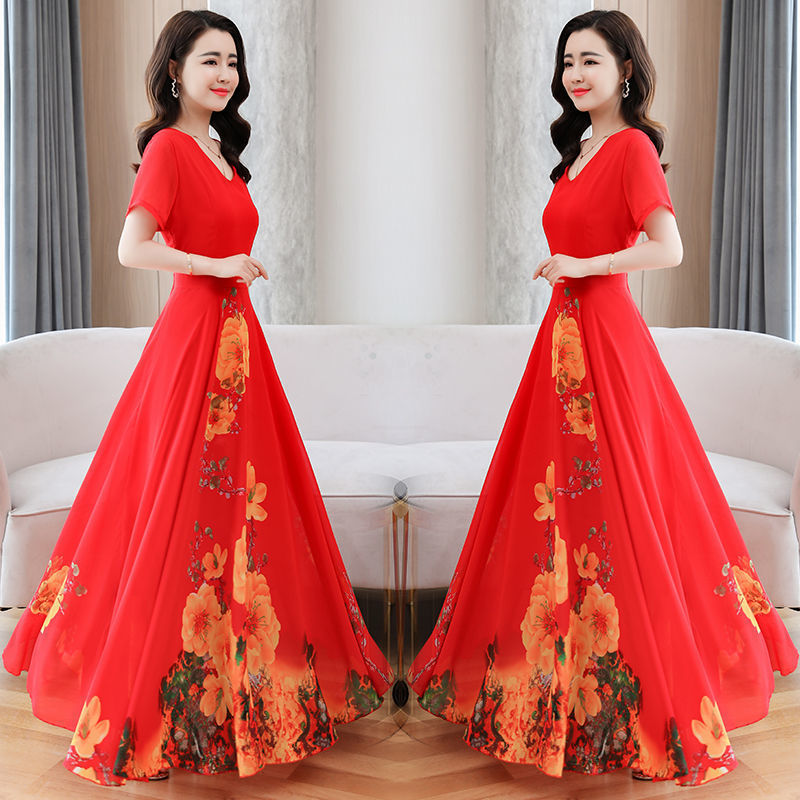 This is a new summer short-sleeved long dress for middle-aged and elderly mothers Specification image