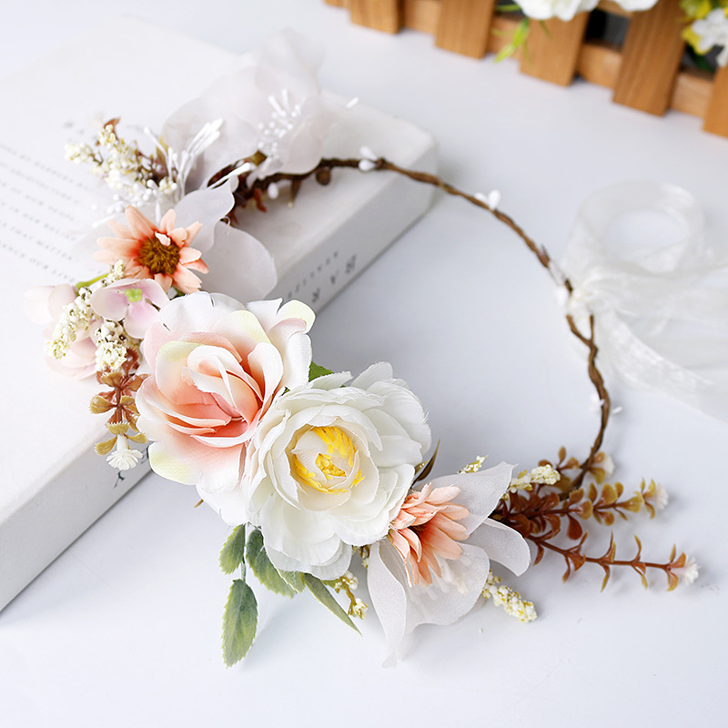 Flower headband, garland, pink flower headband, princess headpiece, forest-themed sunflower headpiece, bride's wedding headpiece