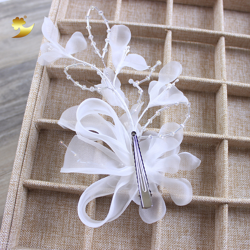 Bride's headwear, handcrafted beaded wedding dress style, photo studio, fringed gauze, silk gauze, hairpin, fringed hair accessory Specification image