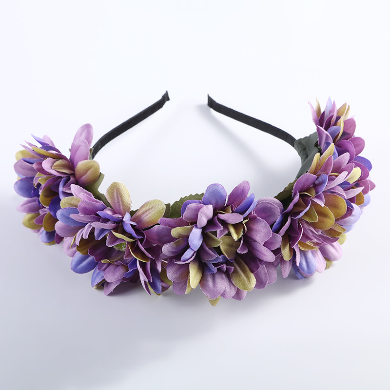Customized purple artificial garlands, outdoor lawn wedding, bride, bridesmaid, flower girl style headwear, performance hair bands and hair accessories Item Picture