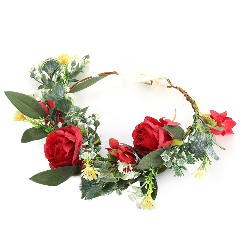 Wholesale of cross-border European and American AliExpress fashion flower wreath headwear, rose bride seaside vacation hair bands, and simulated flower hair accessories Item Picture