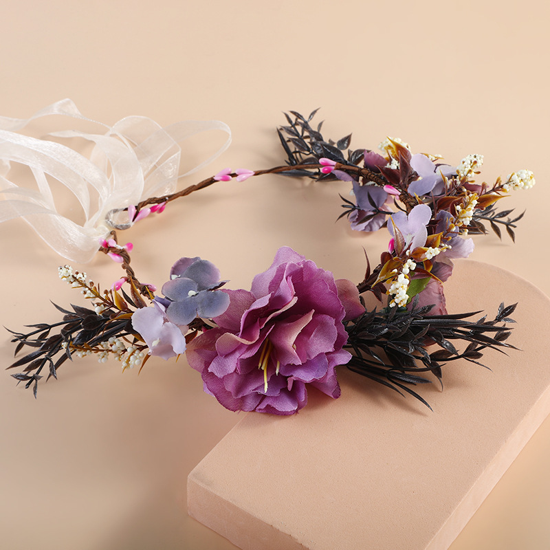 Customized Bohemian-style purple dreamy rattan simulation garland, studio photo shoot, dressing up, hair accessories and headwear Specification image