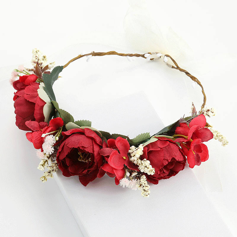 Wholesale of cross-border European and American AliExpress fashion flower wreath headwear, rose bride seaside vacation hair bands, and simulated flower hair accessories