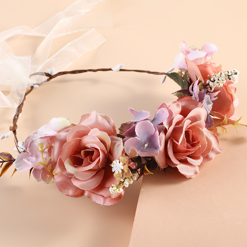 Customized European and American fabric simulation garlands, Japanese and Korean bride headwear and hair bands, seaside vacation, travel, photo outfit headwear Specification image