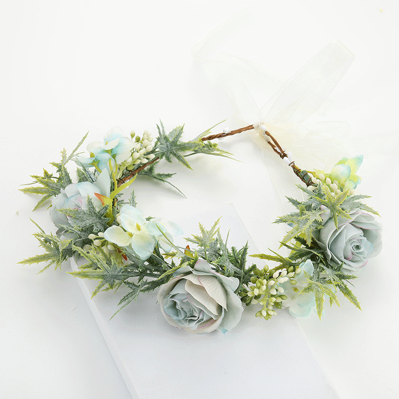 Cross-border European and American AliExpress bride seaside vacation wreath Headwear and hair accessory fashionable simulation rose flower hair band for girls
