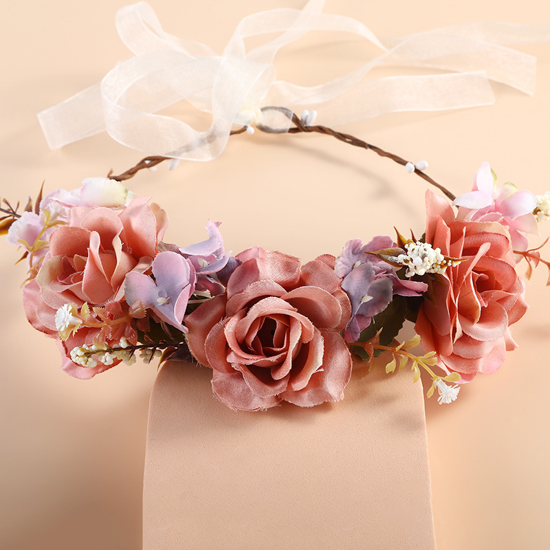 Customized European and American fabric simulation garlands, Japanese and Korean bride headwear and hair bands, seaside vacation, travel, photo outfit headwear details Picture