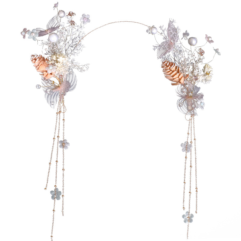 New Korean-style headband for brides, super fairy-like pink starry sky tassel edge clip, wedding style headwear wholesale Item Picture