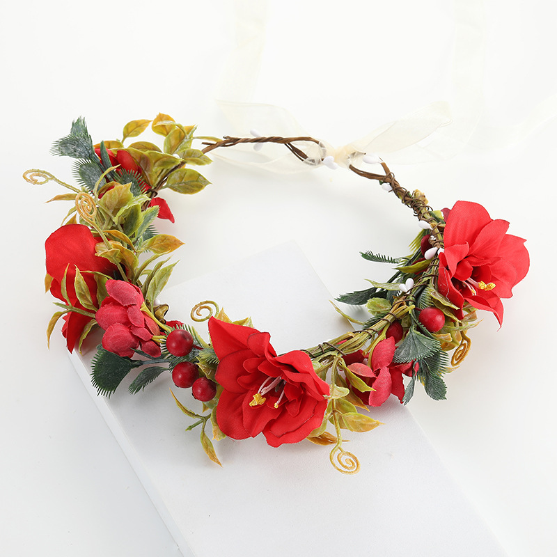 Wholesale of cross-border European and American AliExpress fashion flower wreath headwear, rose bride seaside vacation hair bands, and simulated flower hair accessories details Picture