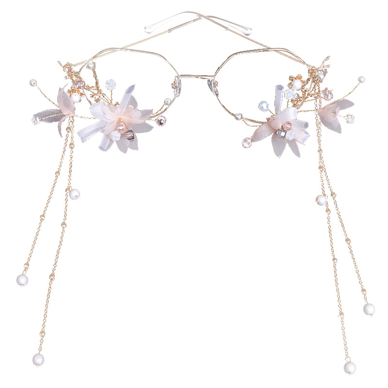 New fashionable and trendy glasses, simple bridal wedding pink tassel accessories, and golden forest-themed elegant hair accessories Item Picture