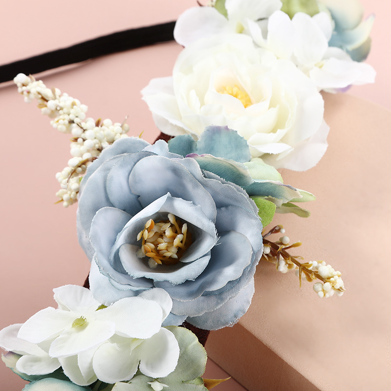 Cross-border European and American headwear and hair bands, simulated flower hair heads, flower Japanese and Korean style hair accessories, photo studio photo shoot and portrait headwear wholesale Specification image
