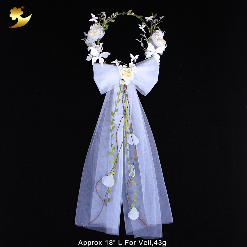 Bow veil simulation garland, European and American hand-woven white rose wedding dress dress garland headpiece