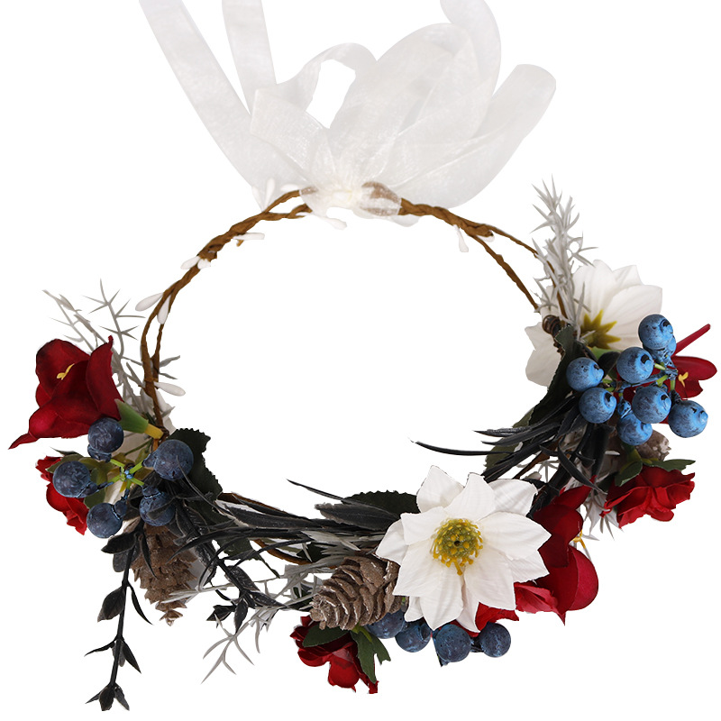 New exotic garland wine red simulated rose headband, European and American retro bride's hair accessory Item Picture
