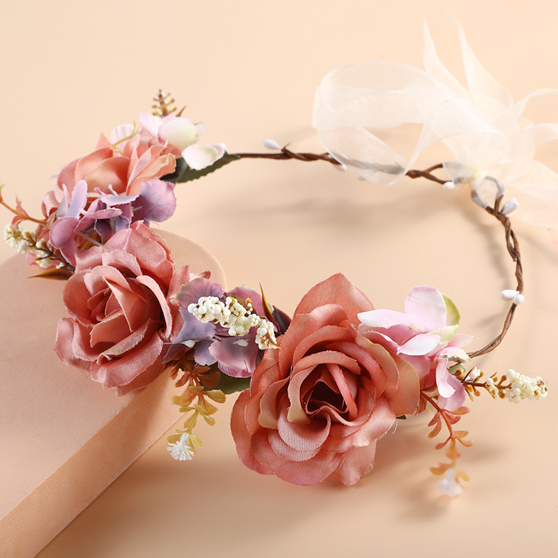Customized European and American fabric simulation garlands, Japanese and Korean bride headwear and hair bands, seaside vacation, travel, photo outfit headwear