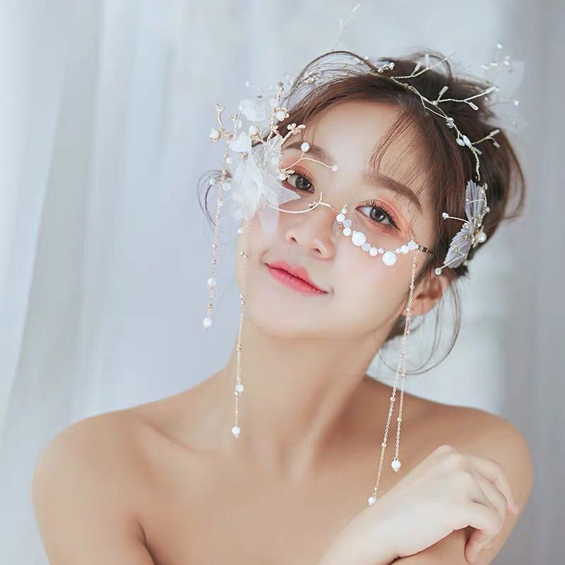 Simple European and American accessories for foreign trade, wedding and travel souvenirs, personalized and trendy glasses, white tassel and pearl-shaped hair accessories