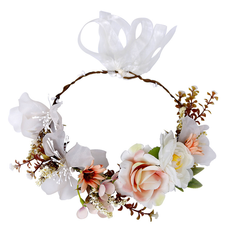 Flower headband, garland, pink flower headband, princess headpiece, forest-themed sunflower headpiece, bride's wedding headpiece Item Picture