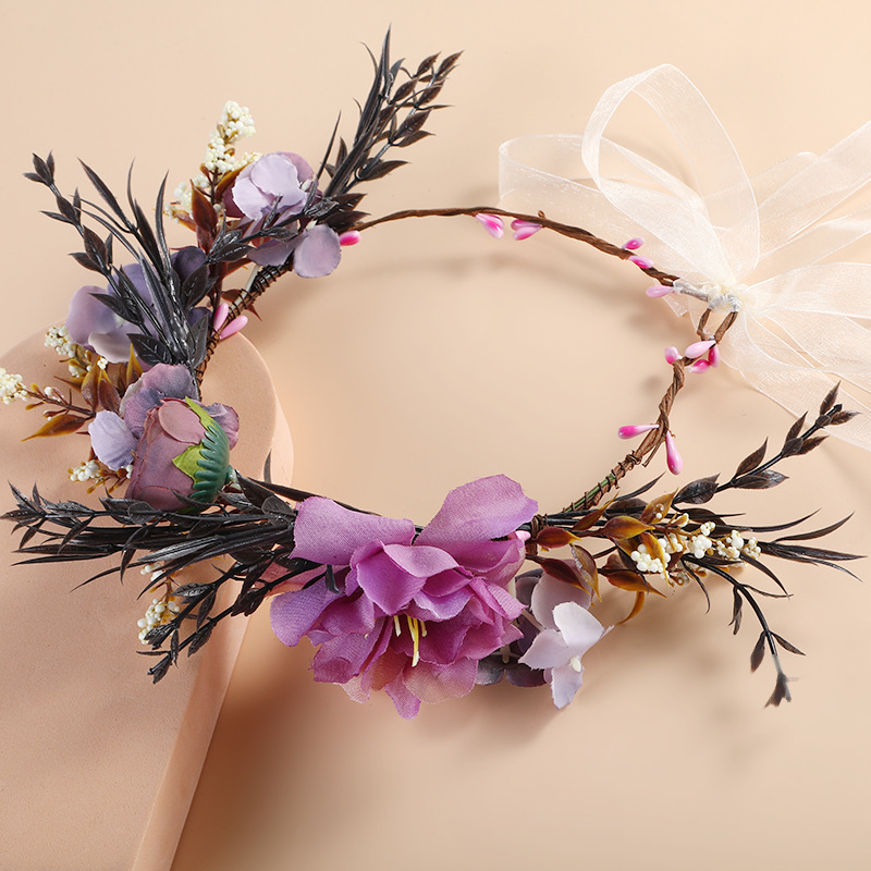 Customized Bohemian-style purple dreamy rattan simulation garland, studio photo shoot, dressing up, hair accessories and headwear