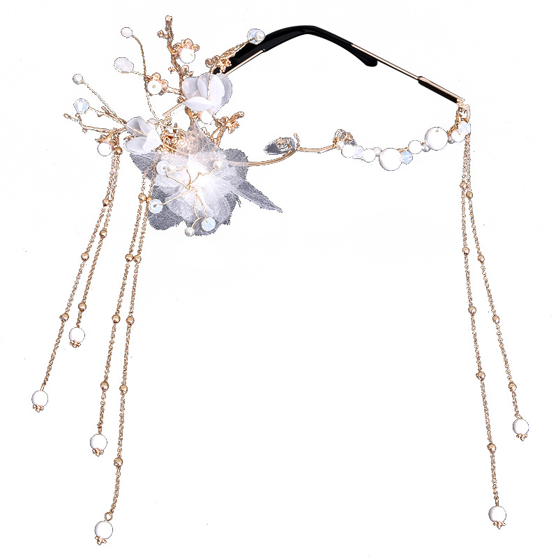 Simple European and American accessories for foreign trade, wedding and travel souvenirs, personalized and trendy glasses, white tassel and pearl-shaped hair accessories Item Picture