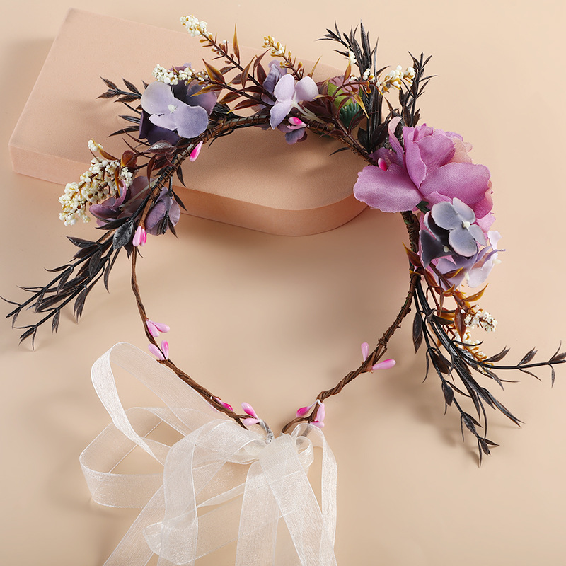 Customized Bohemian-style purple dreamy rattan simulation garland, studio photo shoot, dressing up, hair accessories and headwear Application Scenario
