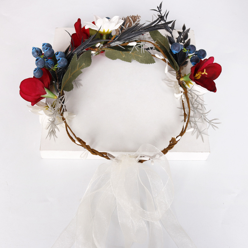 New exotic garland wine red simulated rose headband, European and American retro bride's hair accessory Application Scenario