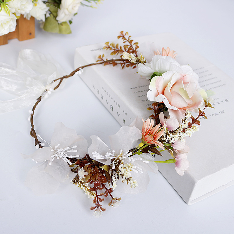 Flower headband, garland, pink flower headband, princess headpiece, forest-themed sunflower headpiece, bride's wedding headpiece Specification image