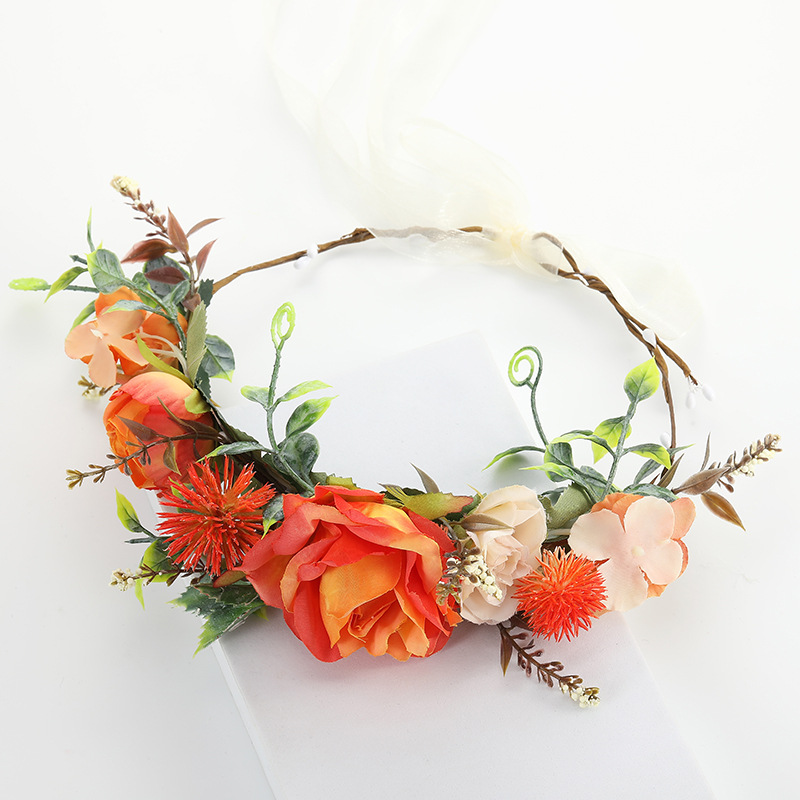 New large flower garland, Bohemian faux fabric bridal and bridesmaid headbands, headwear and hair accessories from Europe and America details Picture