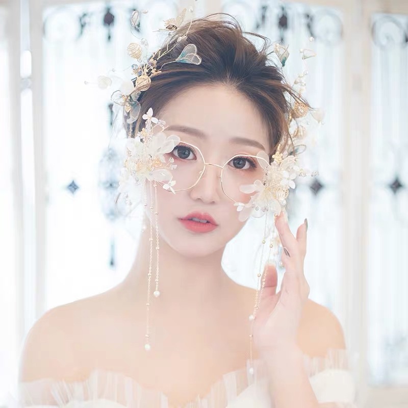 新款造型个性眼镜韩式新娘结婚婚纱造型镜框配饰流苏干花潮流饰品