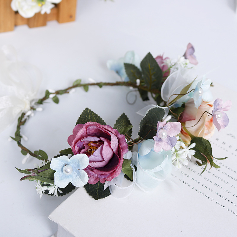 New garlands, headbands, ribbons, pearl headbands, bride's hair accessories, wedding gowns, bridesmaid accessories, festival travel accessories