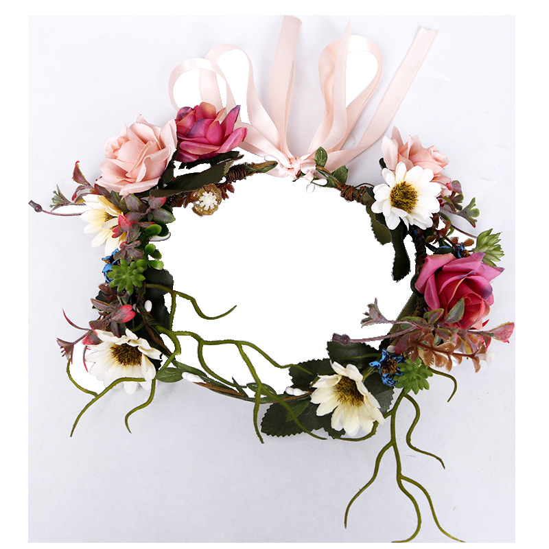 New bride's wreath, faux rose, rattan ribbon, forest-themed princess headband, handcrafted hair flower, travel commemorative Item Picture