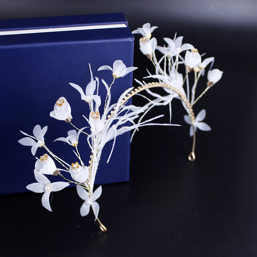 New super sweet and fairy-like wedding headwear from South Korea, including a festival performance beige feather water diamond headband and a versatile headband Application Scenario