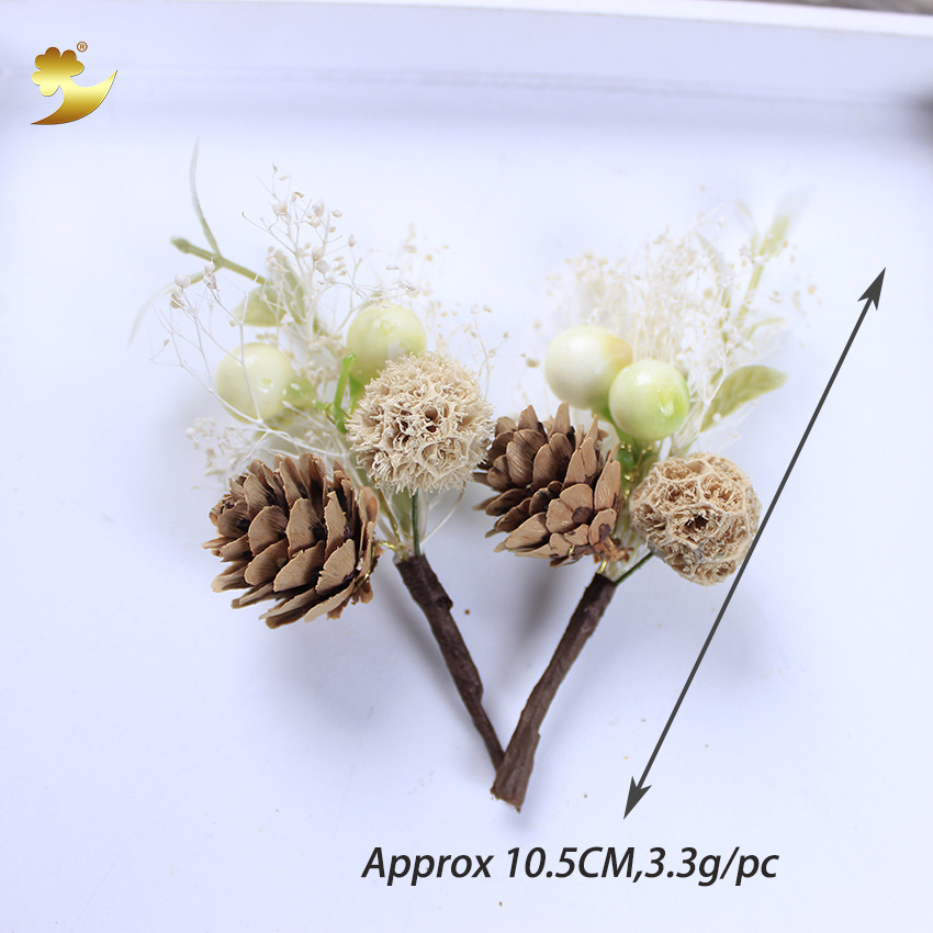 Korean fashion starry sky dried flower hairpin, handcrafted natural dried pinecone simulated leaf bridal hairpin Item Picture