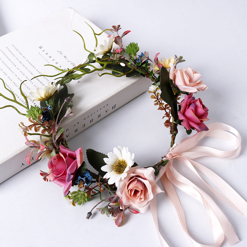 New bride's wreath, faux rose, rattan ribbon, forest-themed princess headband, handcrafted hair flower, travel commemorative Application Scenario