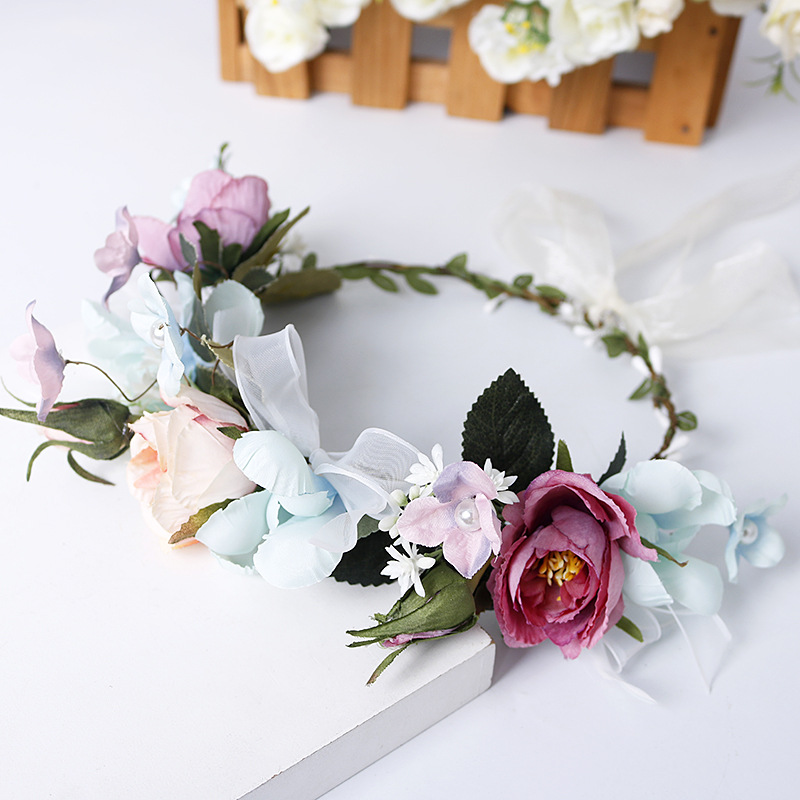 New garlands, headbands, ribbons, pearl headbands, bride's hair accessories, wedding gowns, bridesmaid accessories, festival travel accessories Specification image