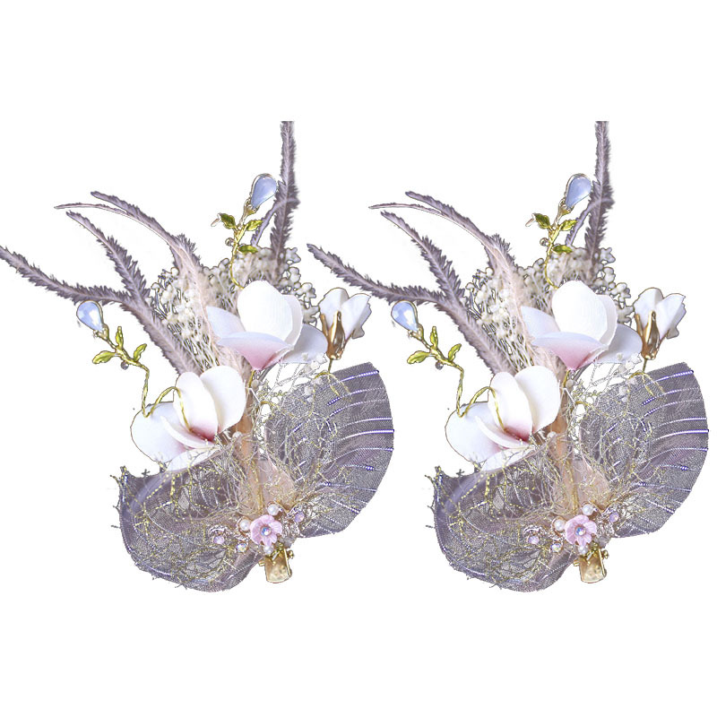 The bride's hair clip features a starry sky dried flower pink feather fringe, presenting a super fairy-like star street style women's hair accessory Item Picture
