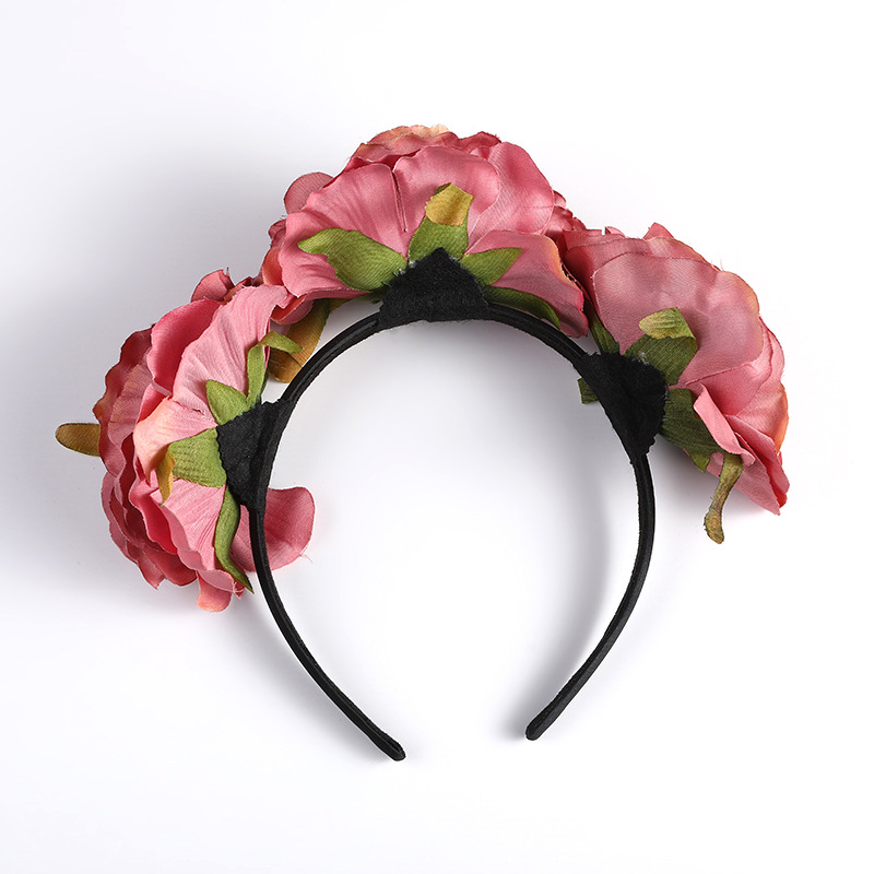 New European and American retro exaggerated garland headbands, artificial flower handcrafted hair accessories, fabric bridal headwear, in stock for wholesale Item Picture