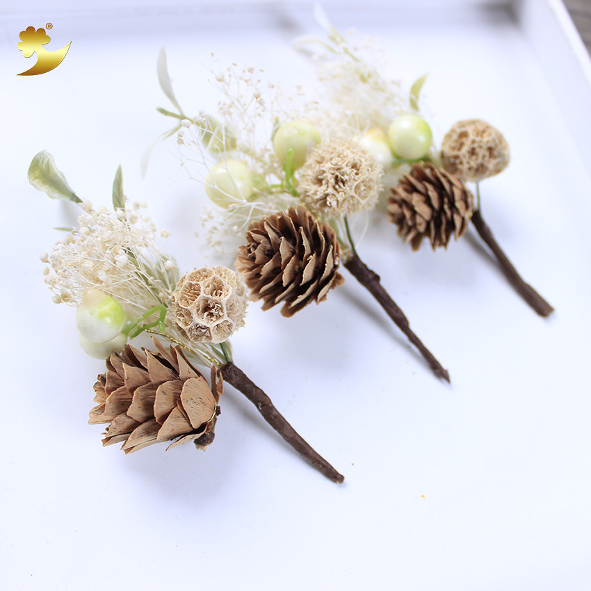 Korean fashion starry sky dried flower hairpin, handcrafted natural dried pinecone simulated leaf bridal hairpin