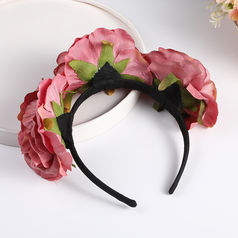 New European and American retro exaggerated garland headbands, artificial flower handcrafted hair accessories, fabric bridal headwear, in stock for wholesale Specification image