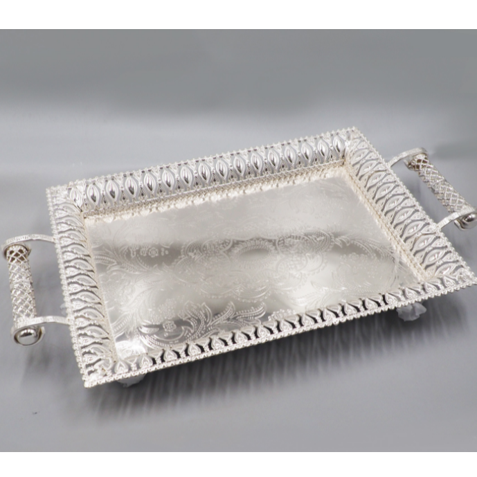Silver and gold rectangular trays, metal square trays and iron food trays with handles Item Picture